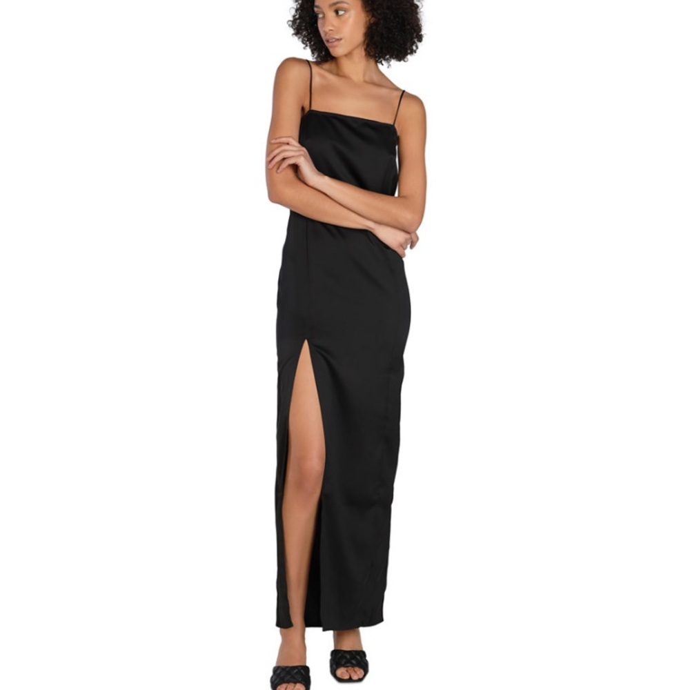 Bar III Nicole Williams English Black Side Slit Maxi Dress